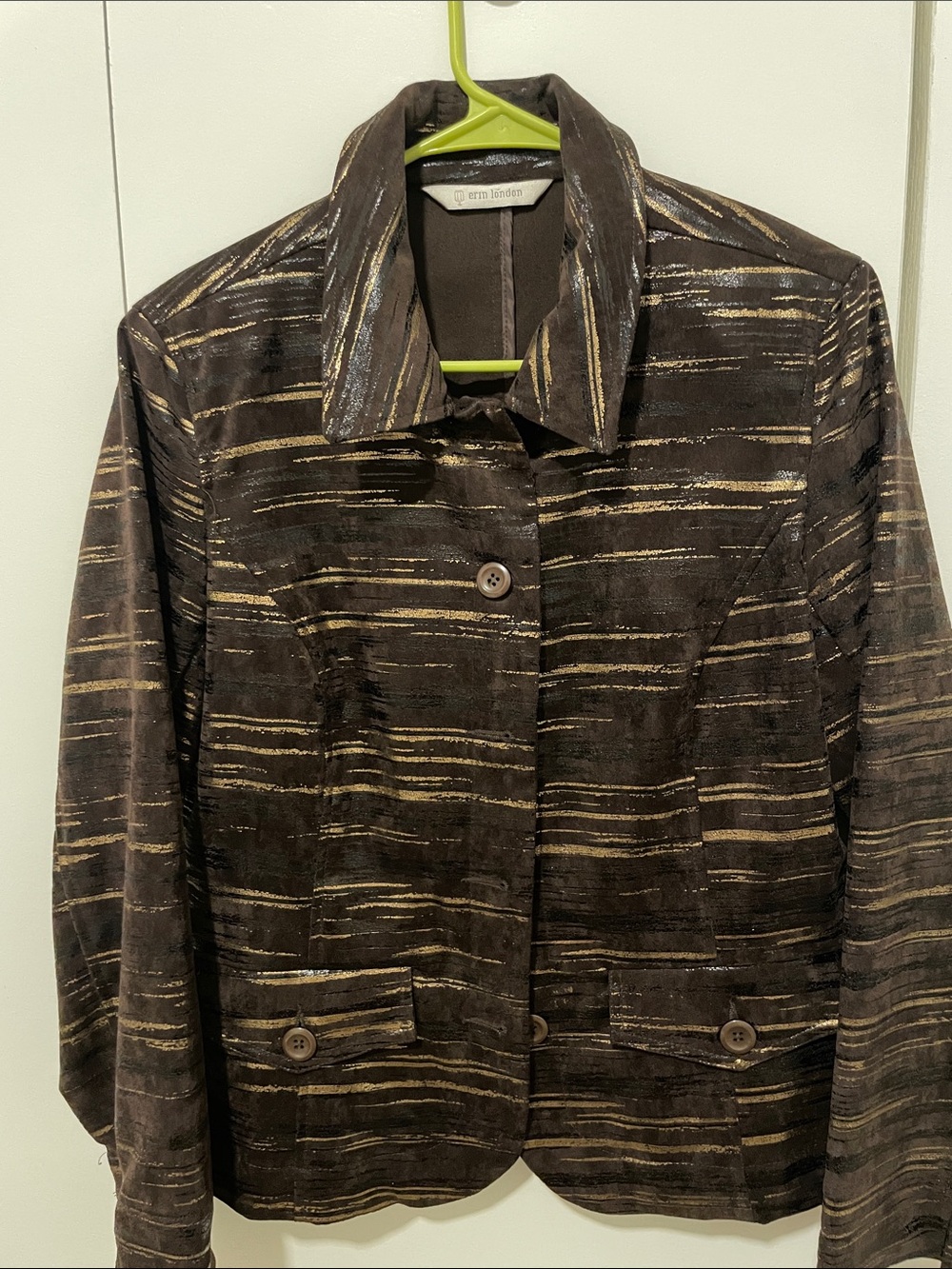 erin london Brown Jacket with Gold-Stripe Detail